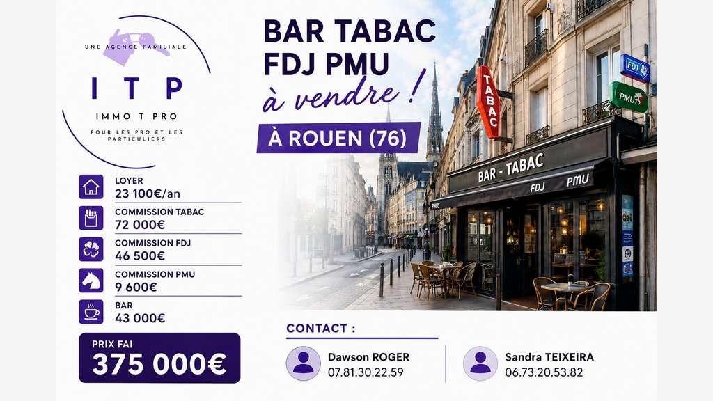 Vente bar tabac FDJ PMU en angle à Rouen