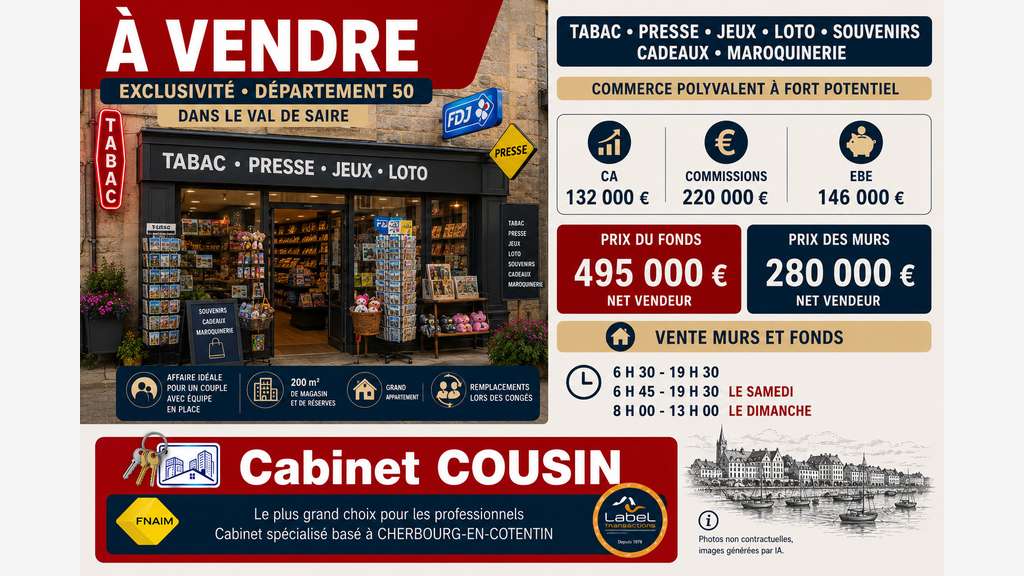 Vente FDC tabac presse jeux à St Pierre Eglise
