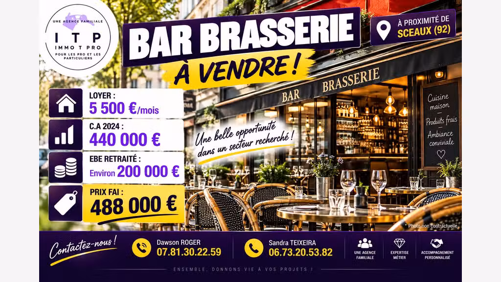 AV magnifique bar brasserie dans grande ville 92