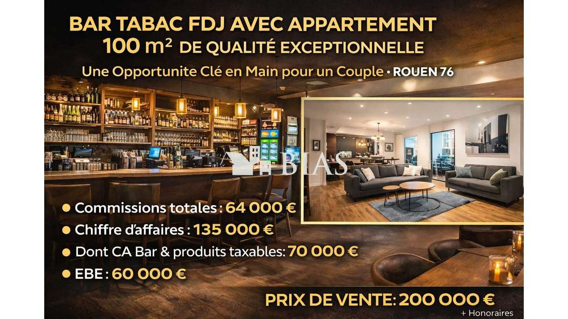AV bar tabac FDJ avec appartement 100m² à Rouen