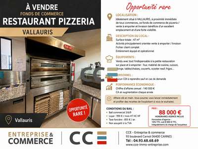 Vente FC pizzeria Idéalement située à Vallauris