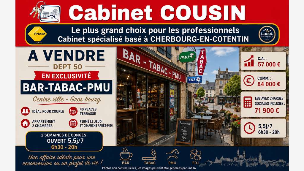 Vente bar tabac loto presse PMU à Valognes centre