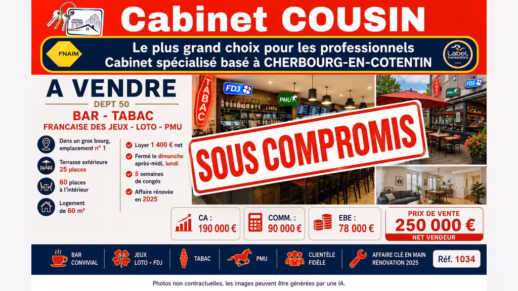 Vente bar PMU Tabac en gros bourg de Valognes