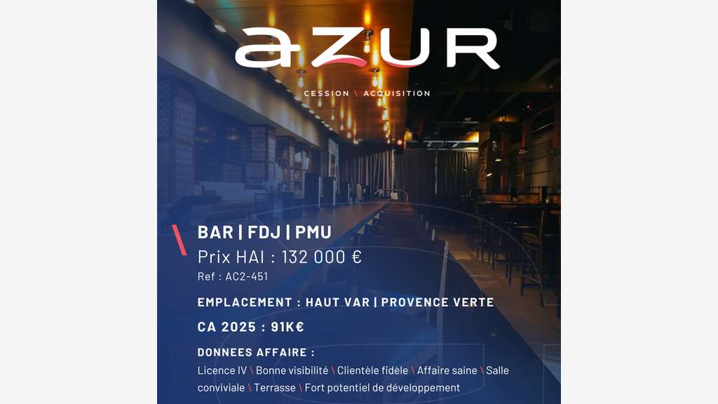 VENTE Bar FDJ PMU Licence IV dans le Haut Var