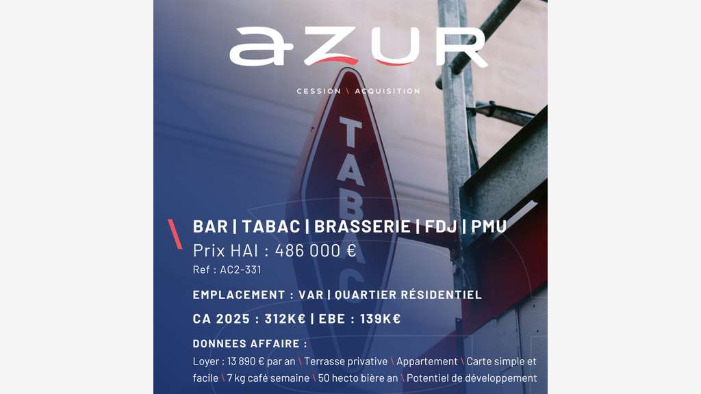 Vente bar Tabac Loto PMU brasserie dans le Var