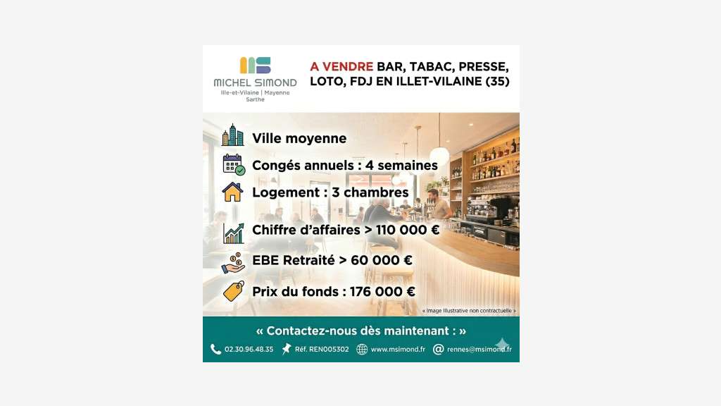 Vente bar tabac presse loto FDJ à Vitré centre