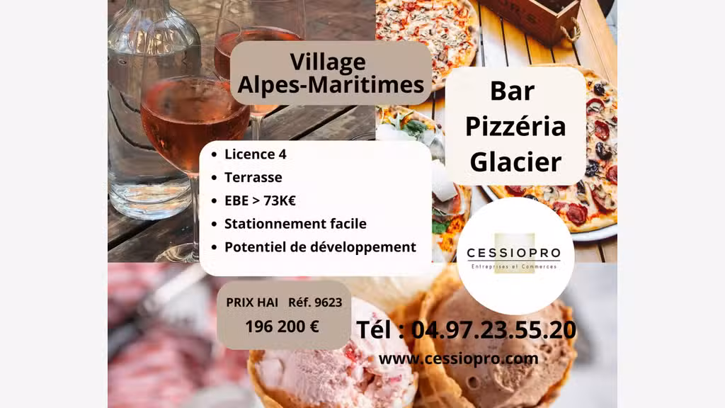 Vente bar pizzeria licence IV terrasse à Pegomas