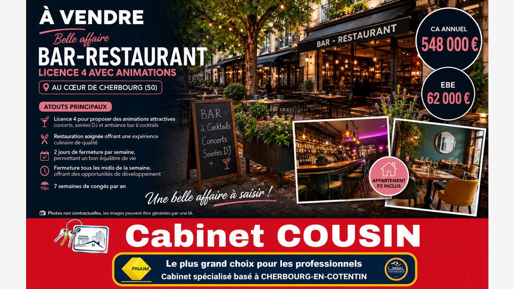 Vente bar restaurant à Cherbourg centre ville