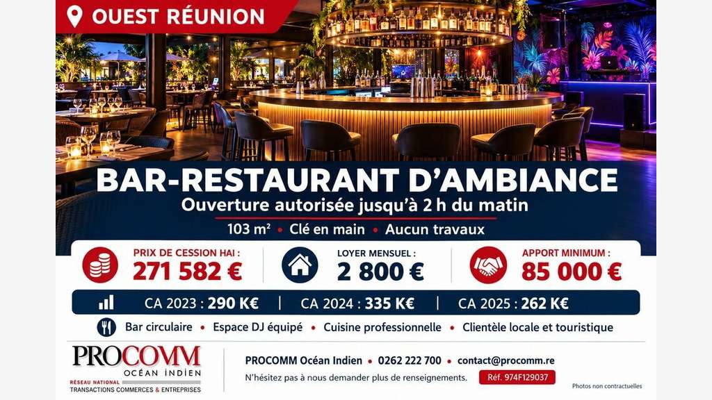 Bar-restaurant d'ambiance à vendre à Saint Paul