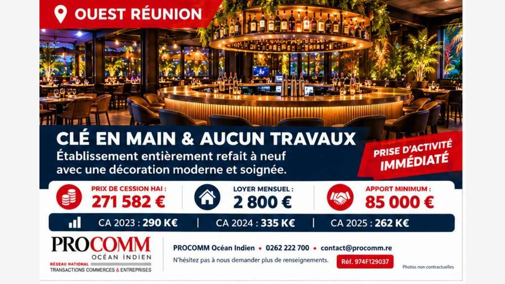 Bar-restaurant d'ambiance à vendre à Saint Paul
