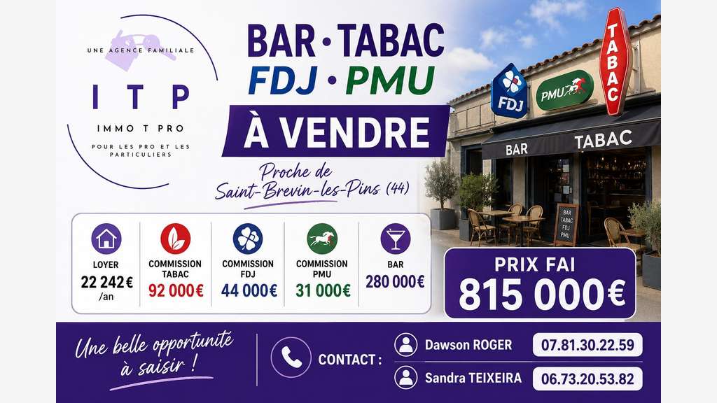 Vente bar tabac FDJ terrasse proche de Nantes