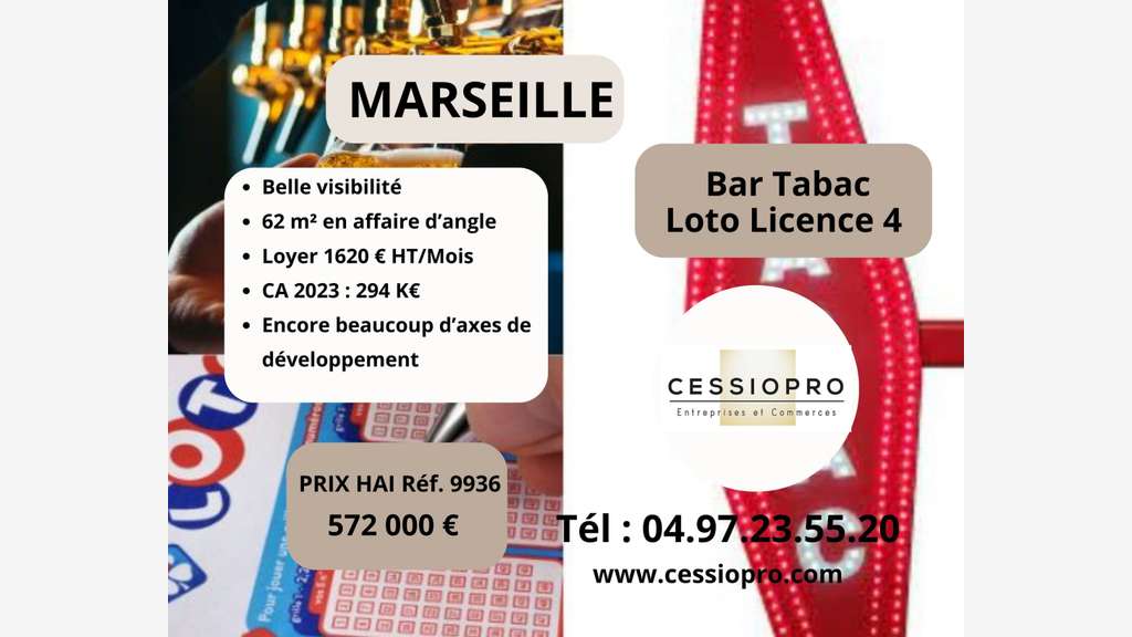 Vente bar tabac loto licence 4 rénové à Marseille