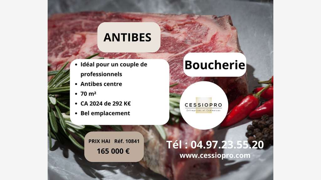 Cède boucherie bien placée bon CA à Antibes centre