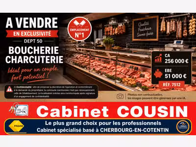 Cède boucherie charcuterie emplacement N°1 Manche