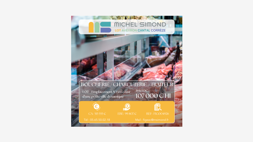 Vente boucherie charcuterie traiteur empl N°1 Lot