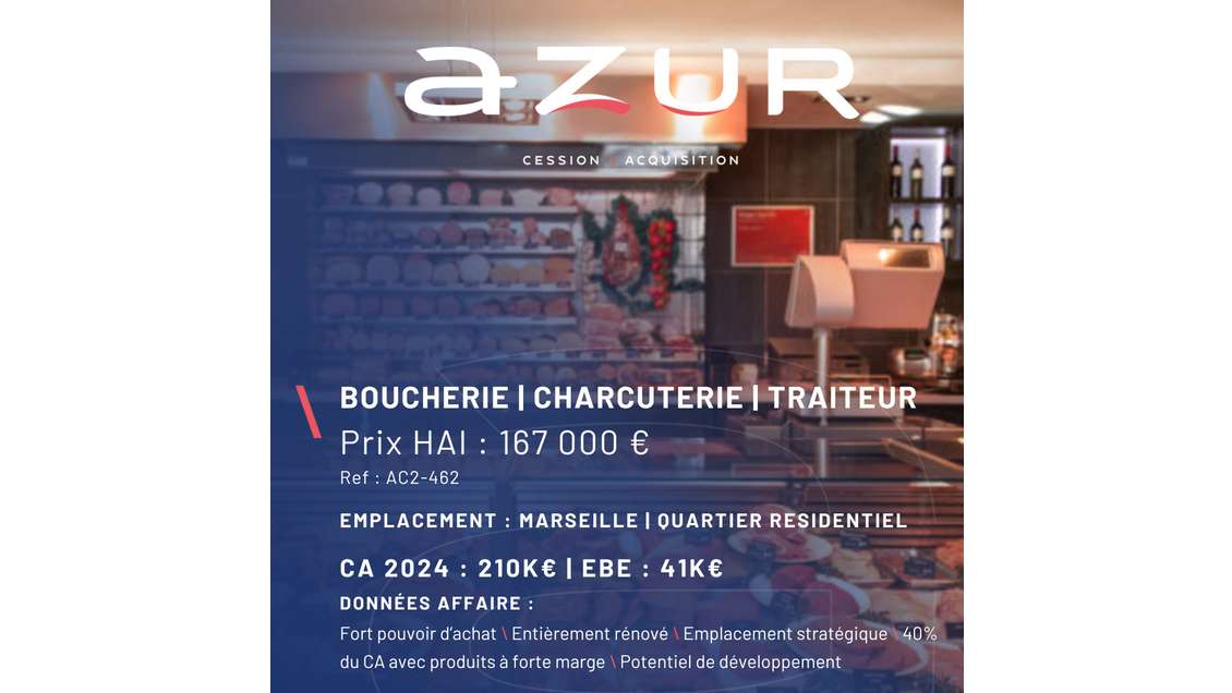 VENTE Boucherie Charcuterie Traiteur avec parking