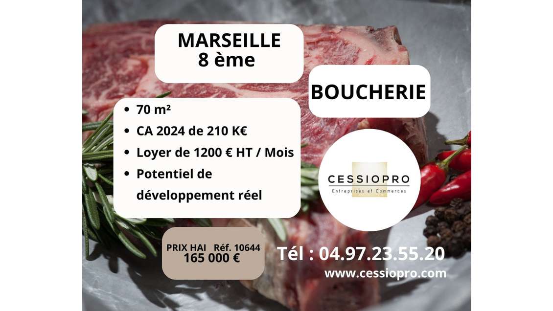 Vente boucherie dernier ca 210k€ à Marseille 8
