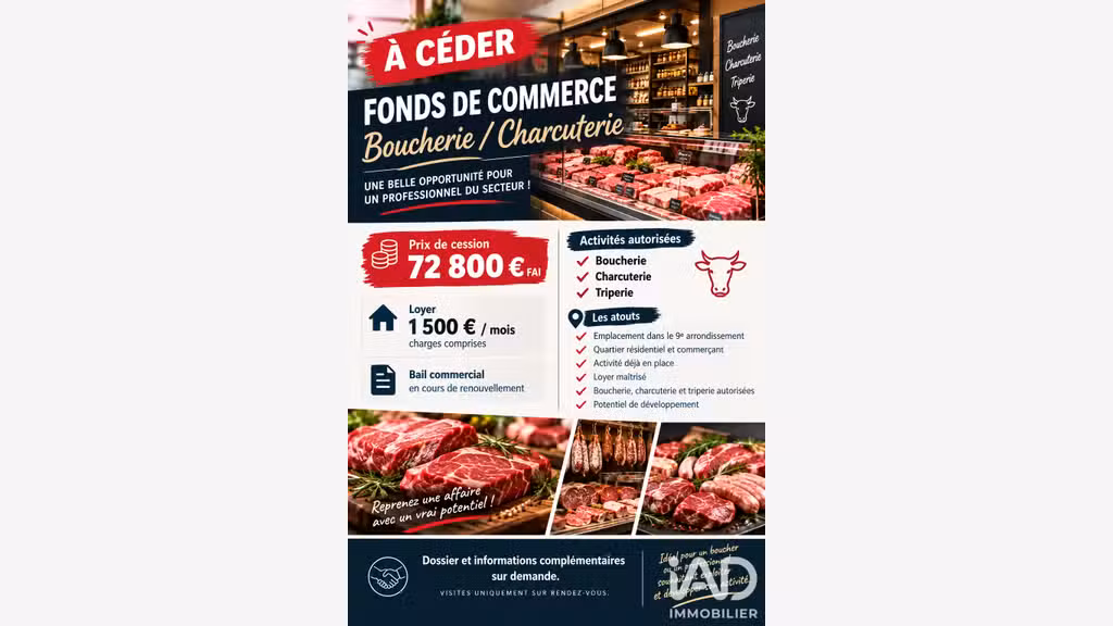 Vente boucherie charcuterie à Paris