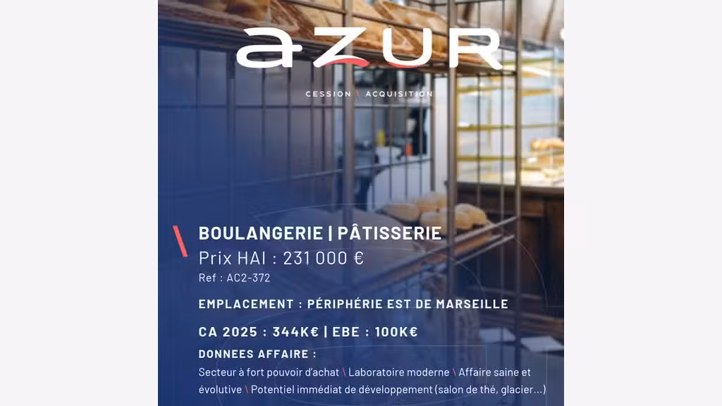VENTE Boulangerie d'angle périphérie Est Marseille