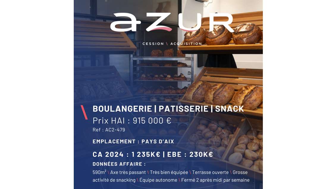 VENTE Boulangerie Pâtisserie Snacking Pays d'Aix