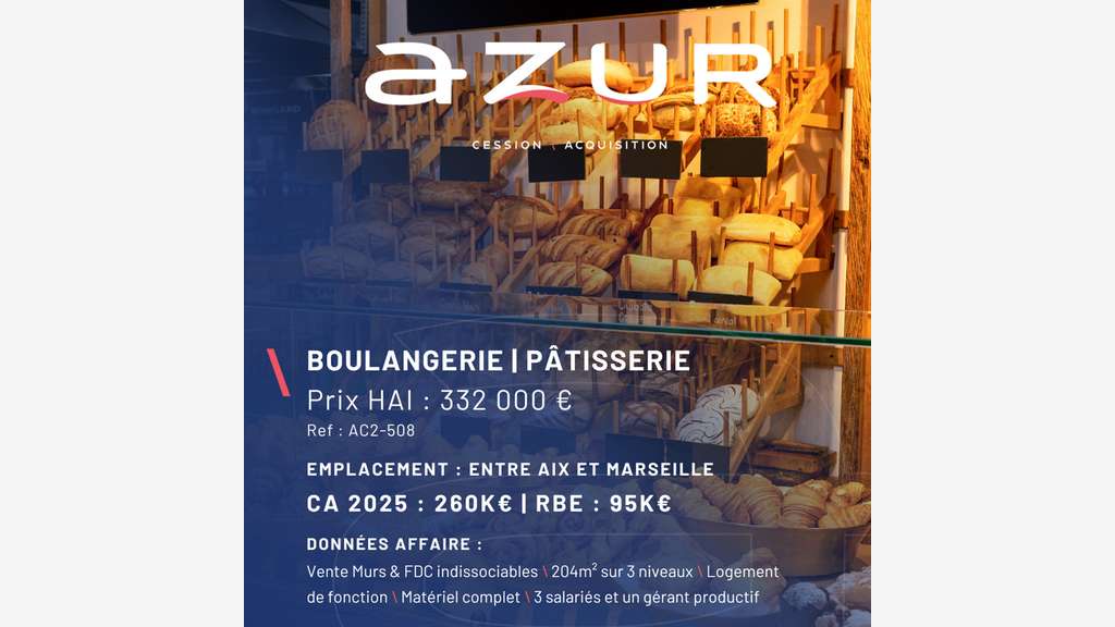 VENTE Murs + FDC Boulangerie Pâtisserie Snacking