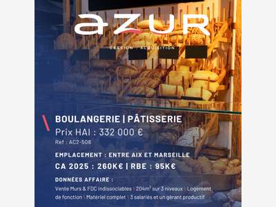 VENTE Murs + FDC Boulangerie Pâtisserie Snacking