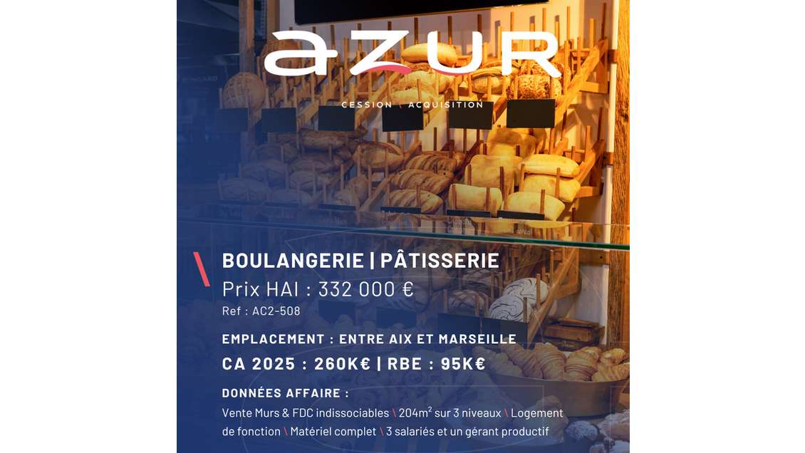 VENTE Murs + FDC Boulangerie Pâtisserie Snacking