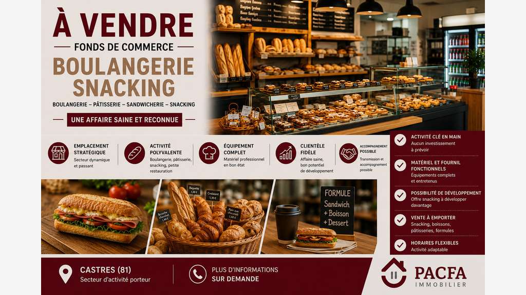 Vente snacking et boulangerie au centre de Castres