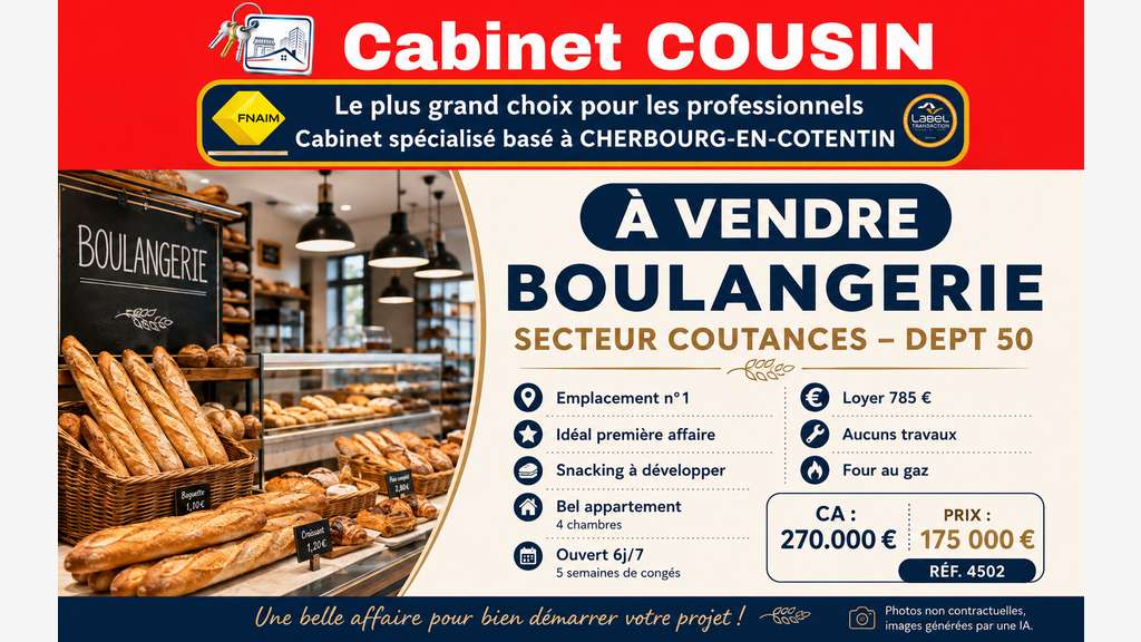 Vente boulangerie de 270m² empl N°1 à Coutances