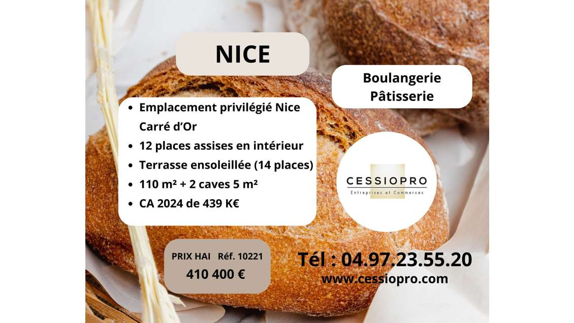 Vente boulangerie-pâtisserie empl privilégié Nice