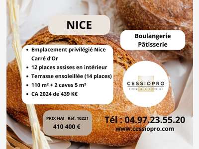 Vente boulangerie-pâtisserie empl privilégié Nice