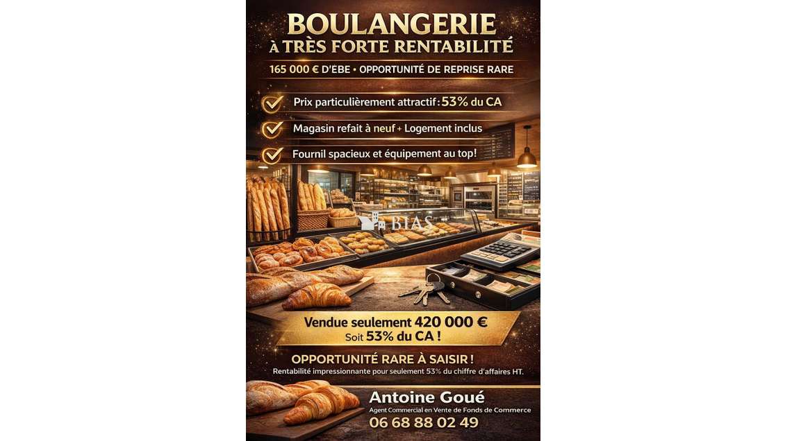 AV boulangerie à très forte rentabilité dept Eure