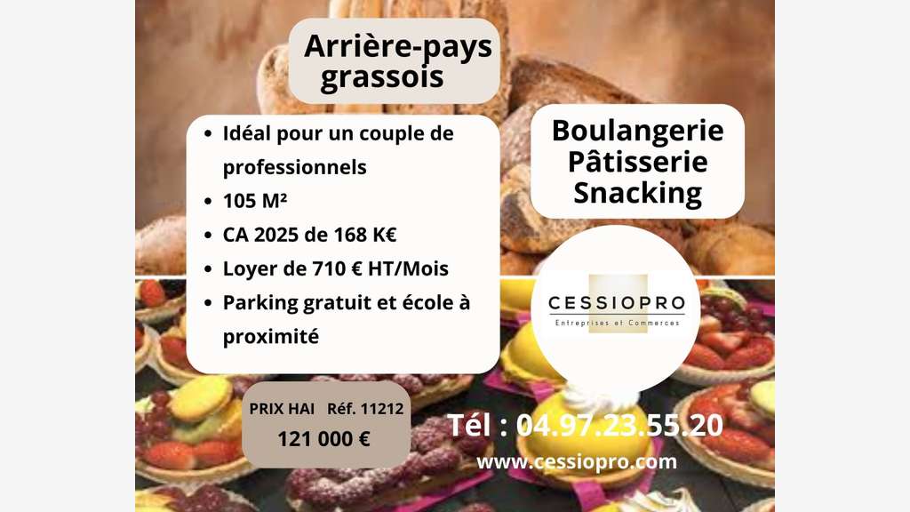 Vente boulangerie pâtisserie arrière pays Grassois