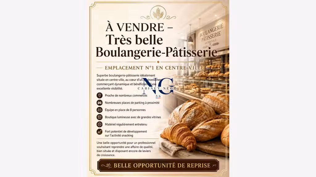 Vente boulangerie pâtisserie zone Lorient empl n°1