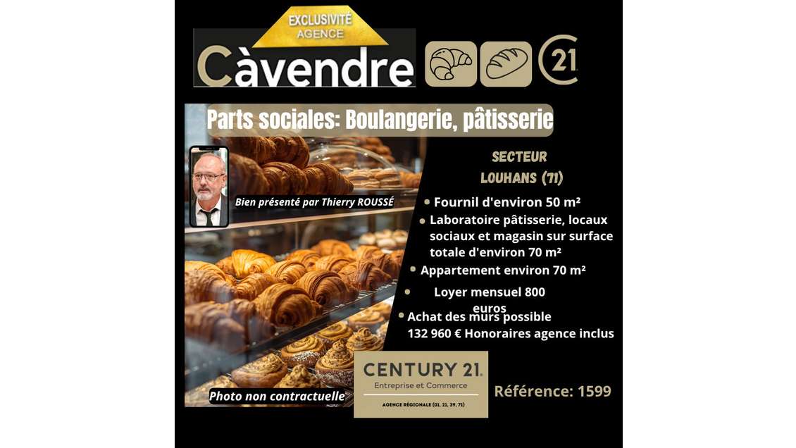 Vente FDC boulangerie pâtisserie secteur Louhans
