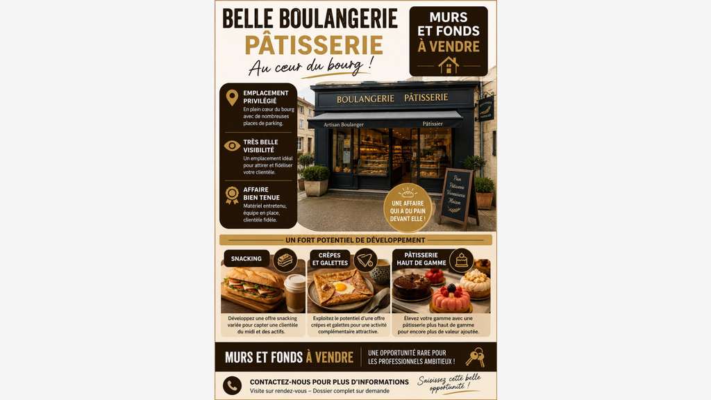 Vente boulangerie pâtisserie centre bourg Vannes