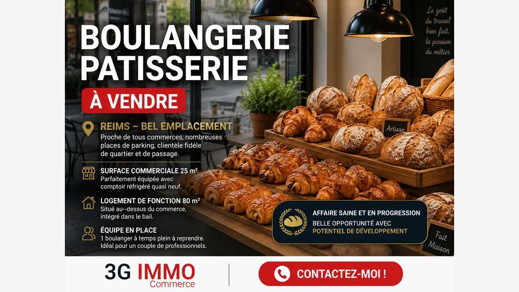 Vente boulangerie pâtisserie à Reims bel empl