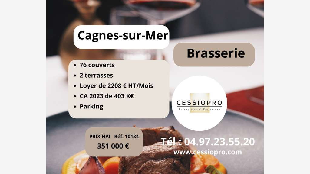 Vente brasserie 100m² + 2 terrasses Cagnes sur Mer