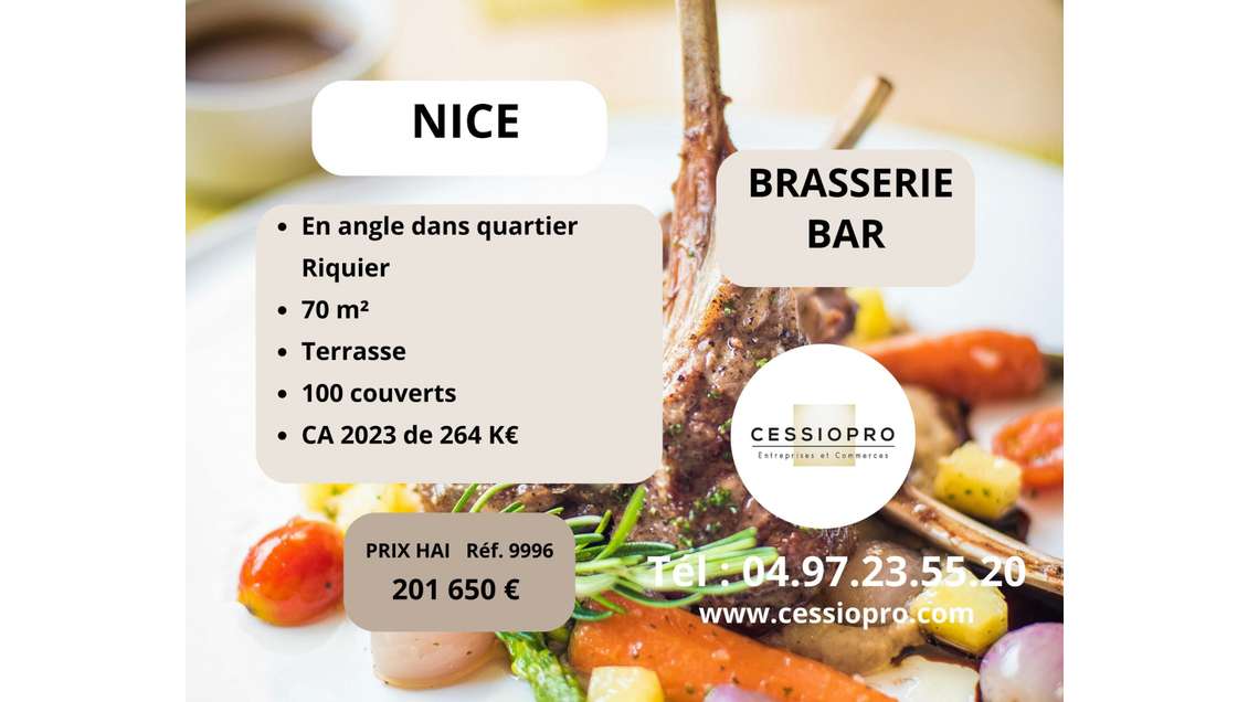 AV brasserie bar en angle quartier Riquier à Nice