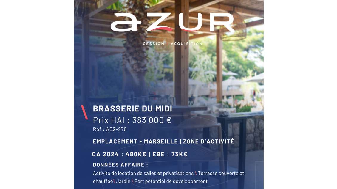 VENTE Brasserie du midi zone d'activité Marseille