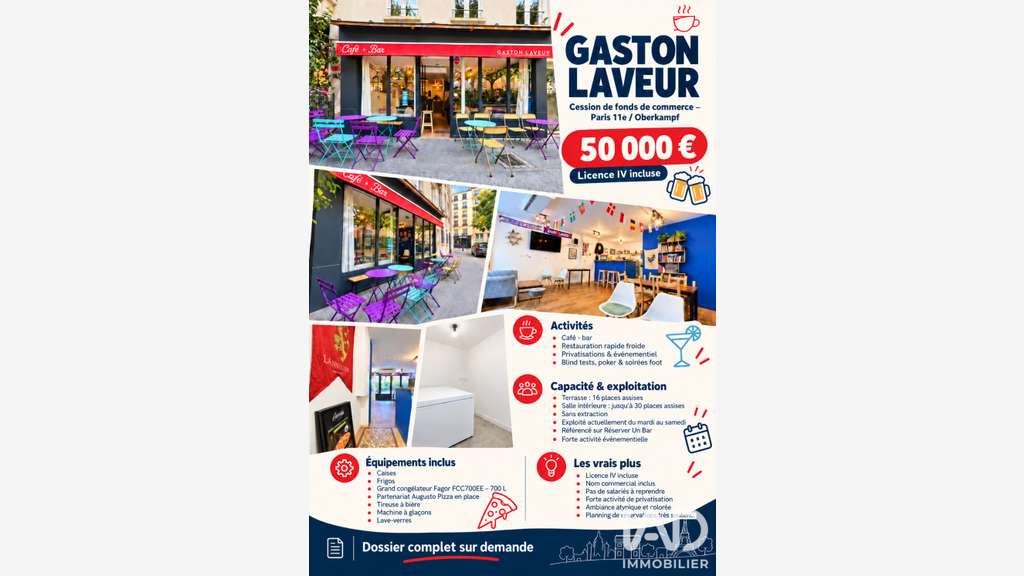 Vente café bar à Paris 75011 Oberkampf