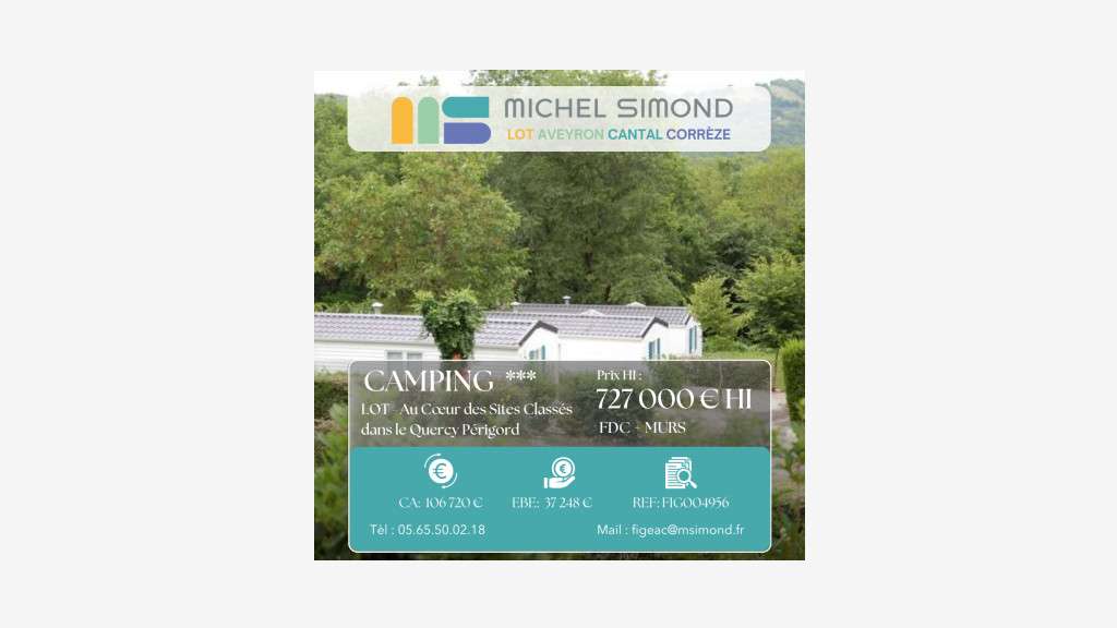 Vente camping au cœur des sites classés dept Lot