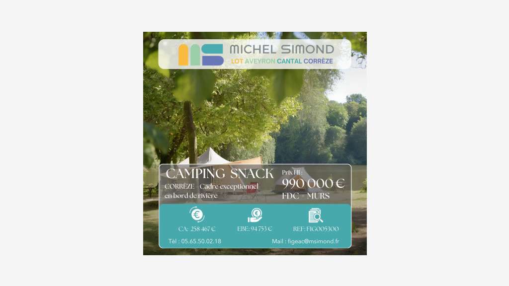 Vente camping classé en bord de rivière en Corrèze