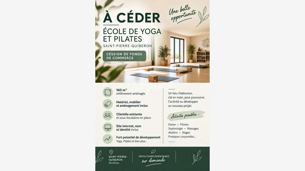 À céder école de yoga à Saint-Pierre-Quiberon