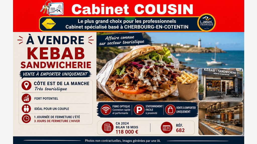 Vente kebab Côte Est de la Manche très touristique