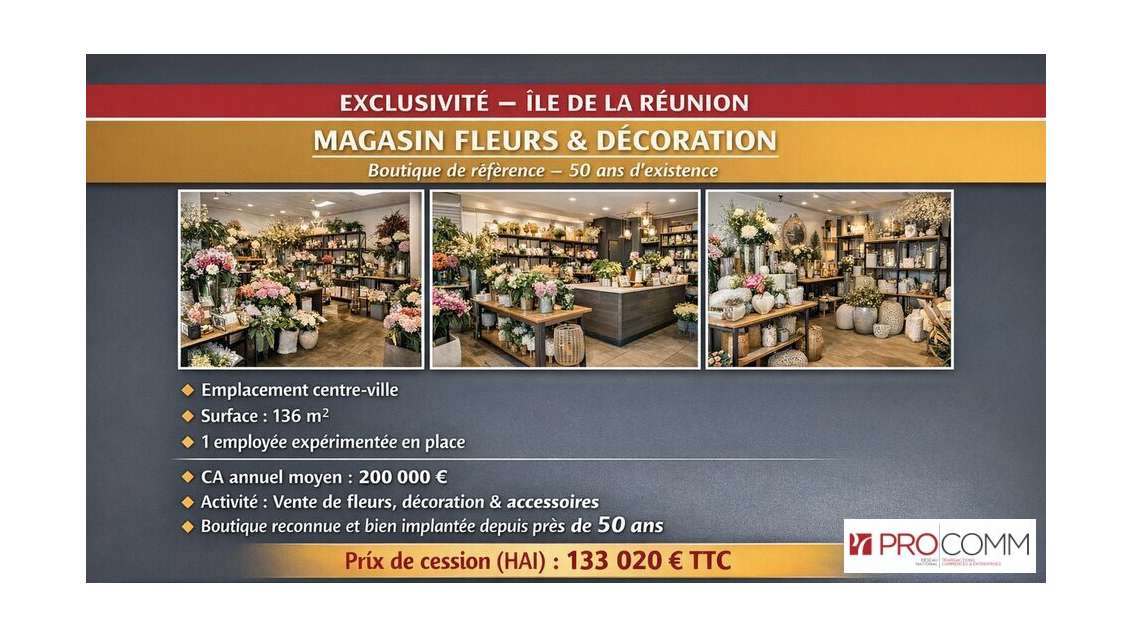 Vente FDC fleurs déco et accessoires à Saint Leu