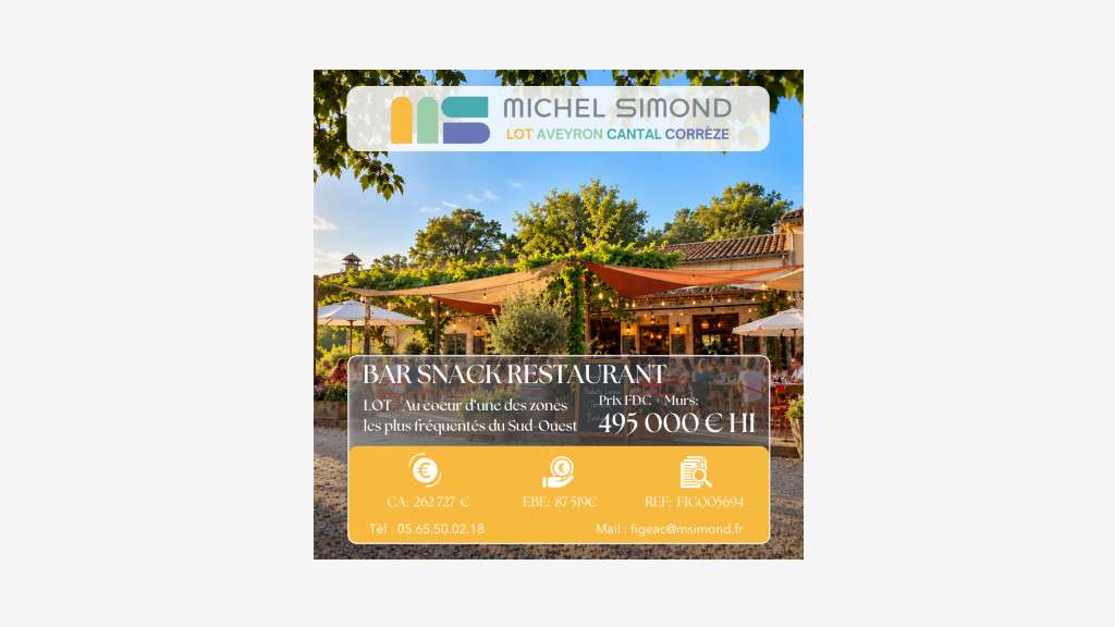 Vente bar snack restaurant saisonnier dans le Lot 