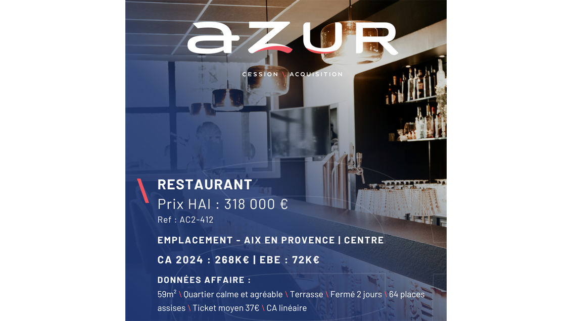 VENTE Restaurant avec terrasse dans Aix Centre