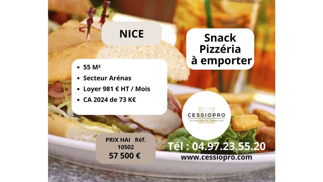 Vente snack pizzeria à emporter à Nice prox Arénas