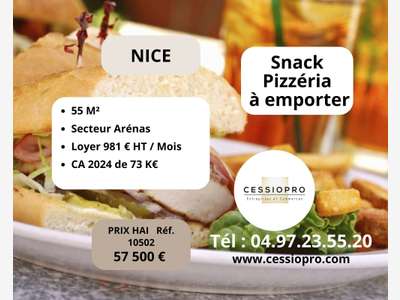 Vente snack pizzeria à emporter à Nice prox Arénas